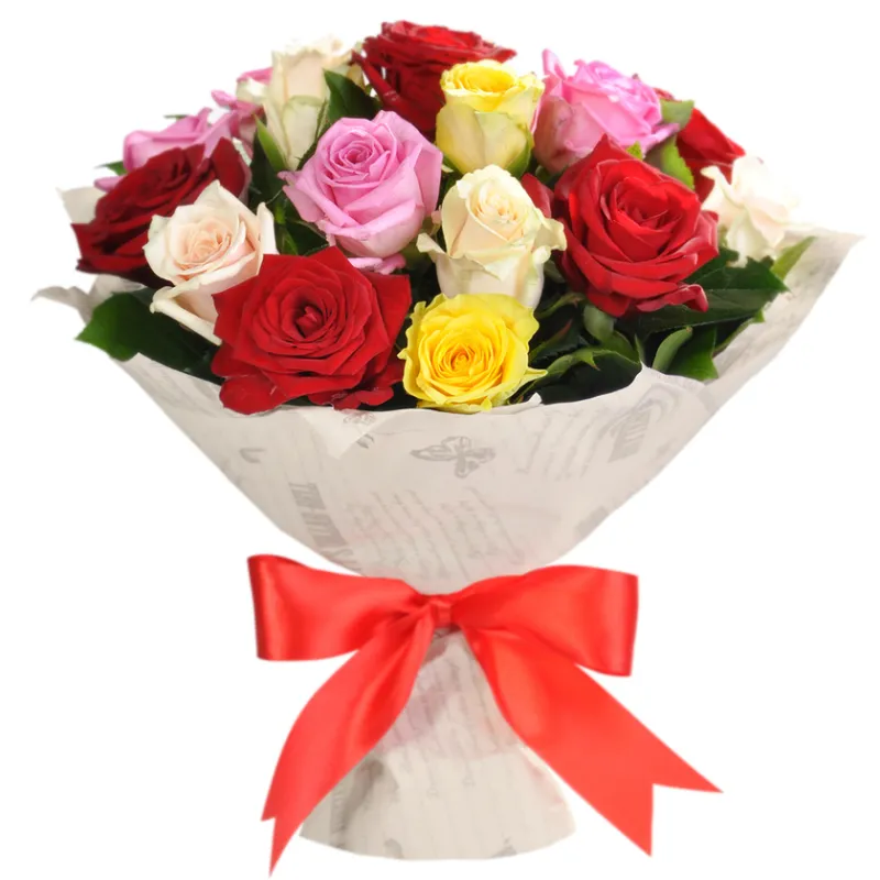 Букет из 21 разноцветной розы в крафте, доставка Чулым